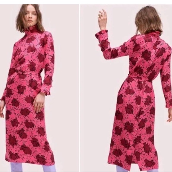 kate spade Dresses & Skirts - COPY - Kate Spade*Silk Bubble Dot High Neck Long Sleeve Midi Dress Rhubarb Jam-…